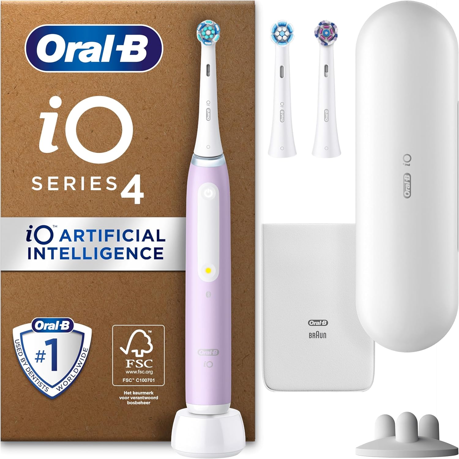Oral-B iO4 Electric Toothbrush For Adults, 3 Toothbrush Heads, Travel Case & Toothbrush Head Holder, 4 Modes With Teeth Whitening, 2 Pin UK Plug, Pink