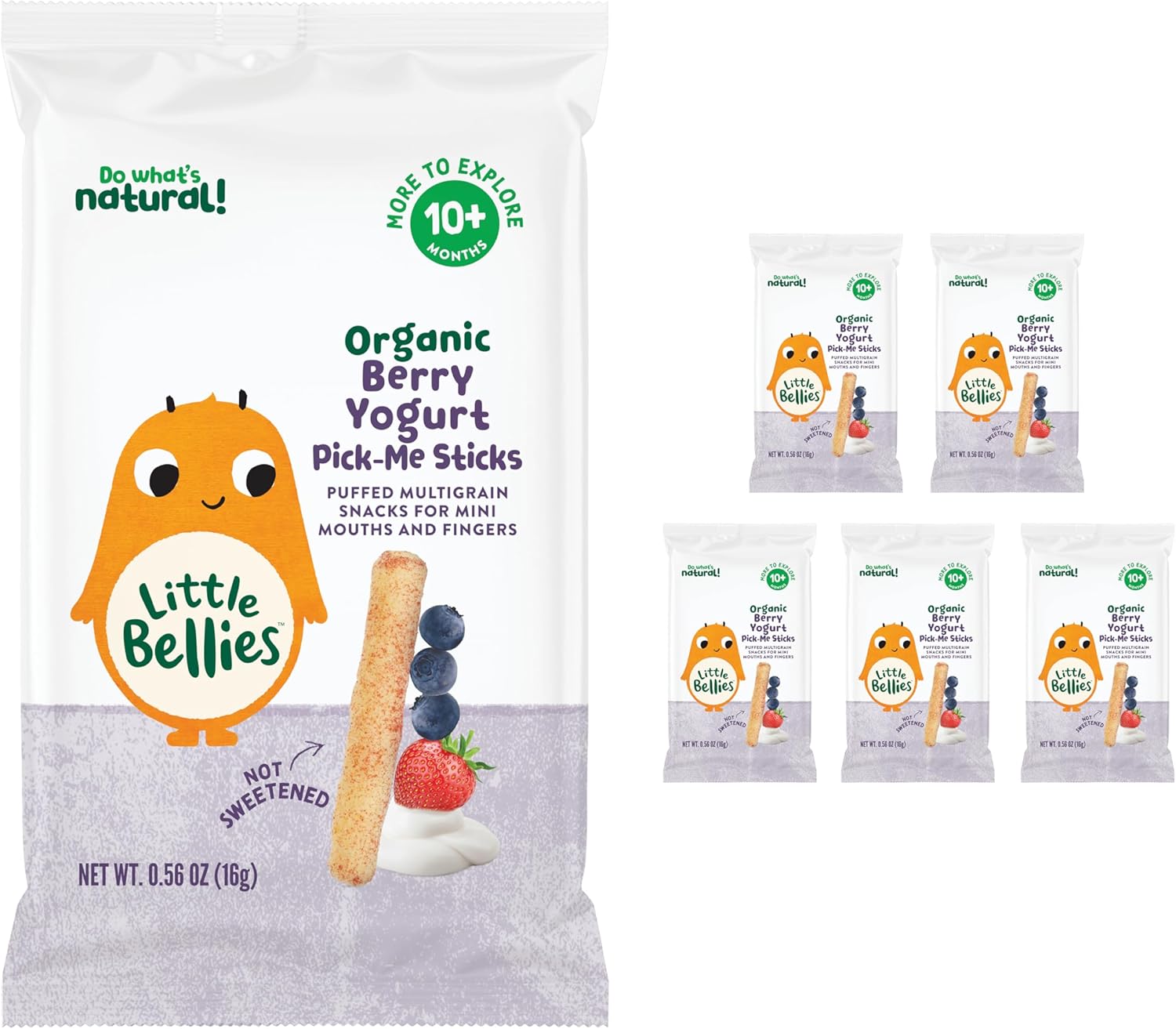 Little Bellies Organic Berry Yogurt Pick-Me Sticks, (Pack of 5 x 0.56 oz Individual Packs)