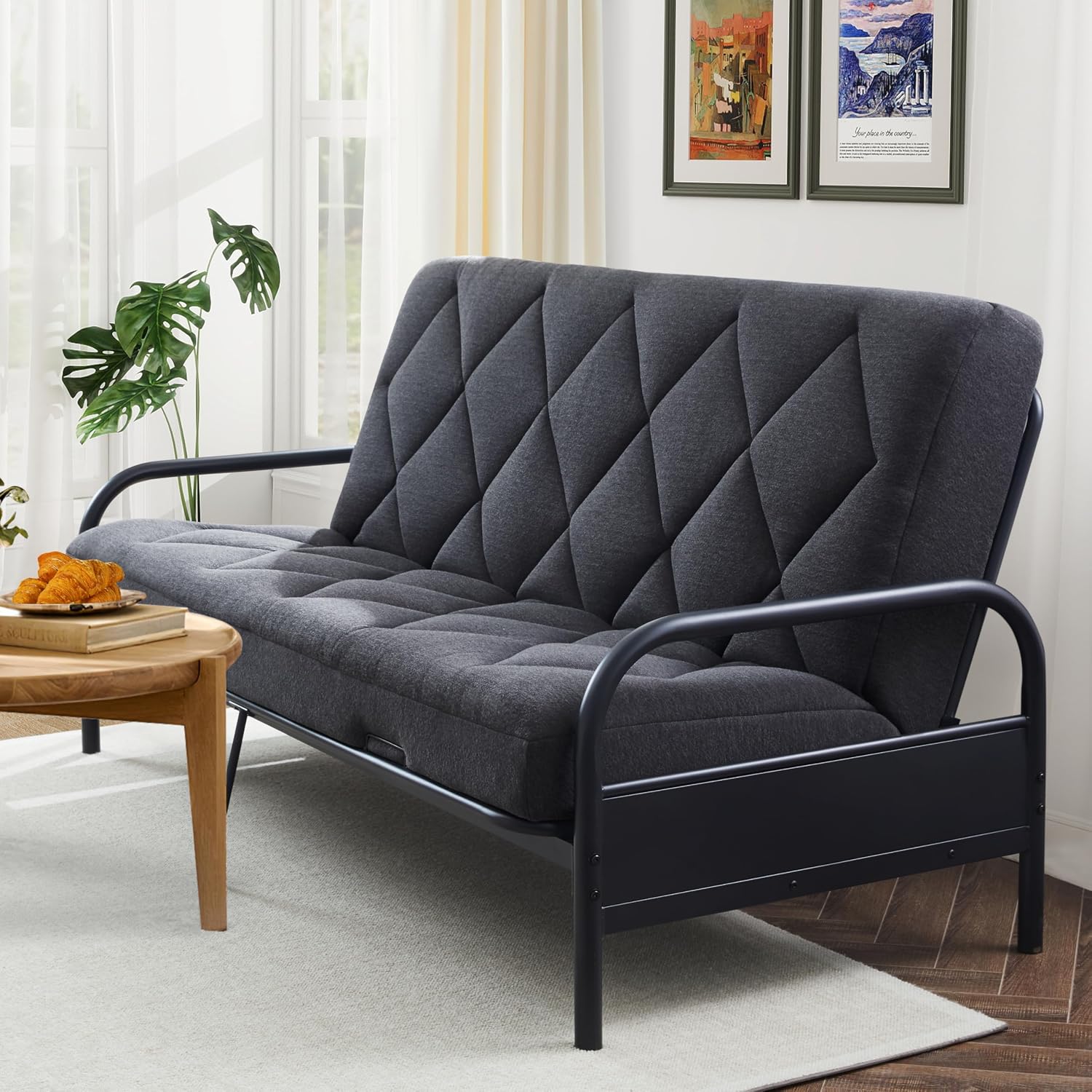 Jamdok 6" Full Size Futon Mattress Replacement(Frame Not Included),71X52X6” | Gel Memory Foam,Removable Pillow Top Cover,Dark Gray