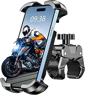 Motorcycle Phone Mount, [Heavy-Duty Clamp] & [All-Around Secure] Phone Holder for Bike Motorcycle Bicycle Scooter Handlebar, [1s Put & Take] Cell Phone Clip Compatible with 4.7"-6.8" Phones