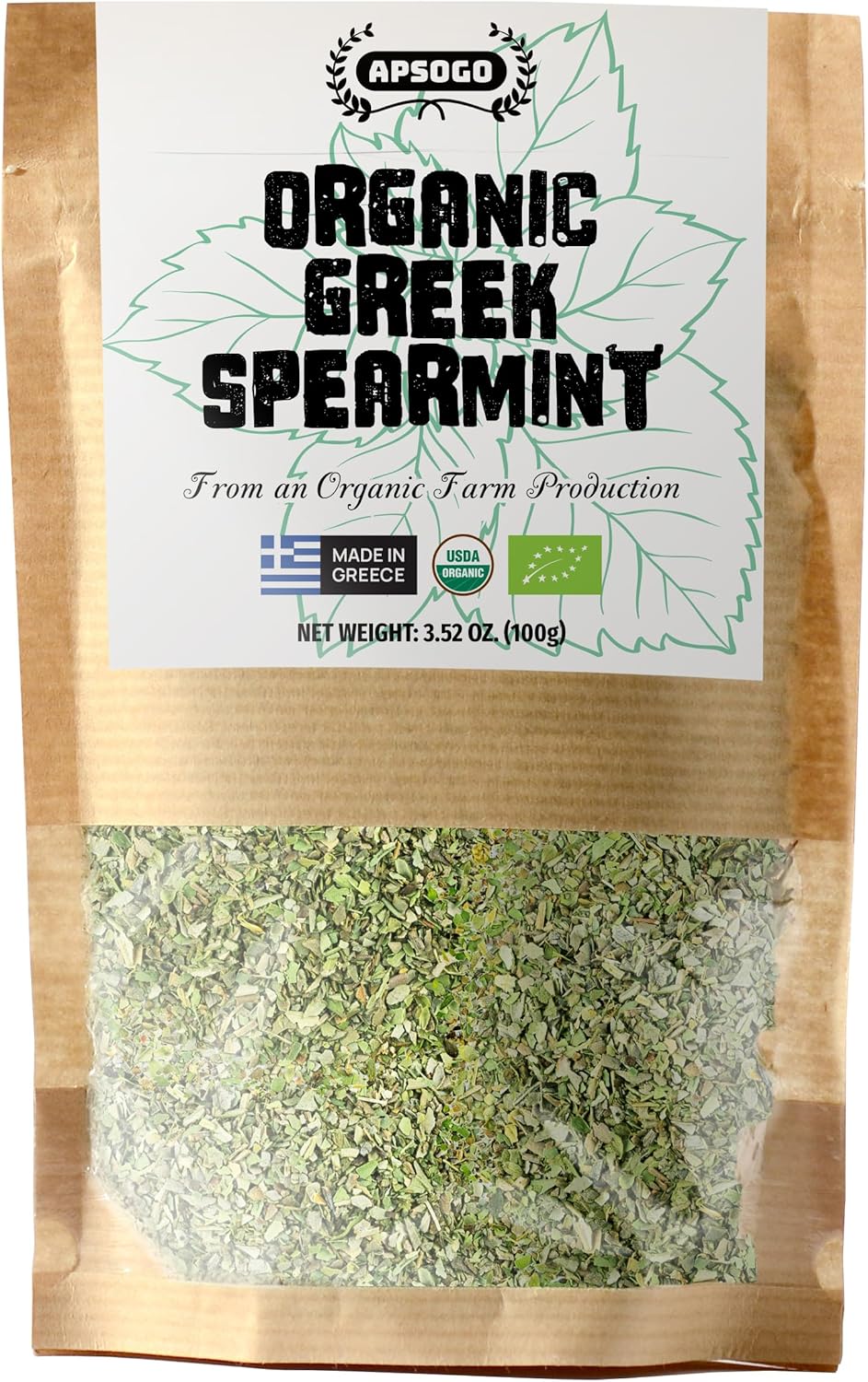 Apsogo Spearmint - Dried Organic Spearmint from Greece - Premium Quality & Refreshing Aroma, Perfect as a Spice or Herbal Tea (100g)