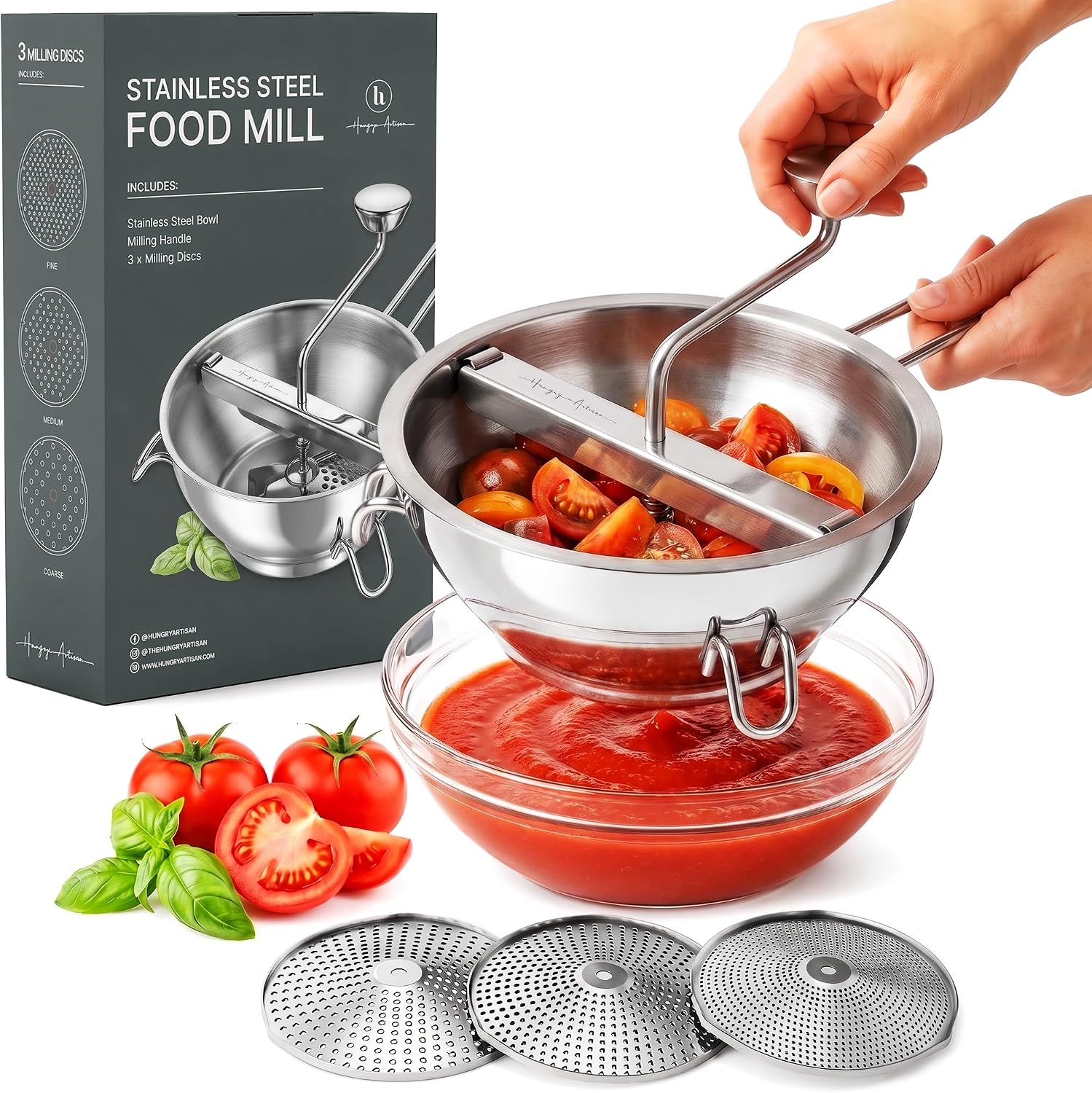 Hungry Artisan 3-Disc Food Mill for Applesauce, Tomato Sauce & Canning