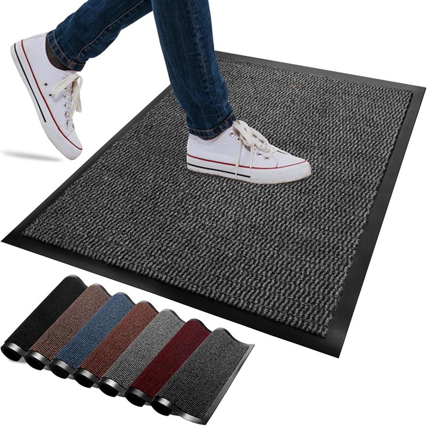 FB FunkyBuys Washable Door Mats Indoor & Outdoor - Non-Slippery Heavy Duty Doormats Indoor - Highly Absorptive Rubber Door Mat - Perfect for Kitchen, Home and Hotel Entrance (Anthracite, 40x60 CM)