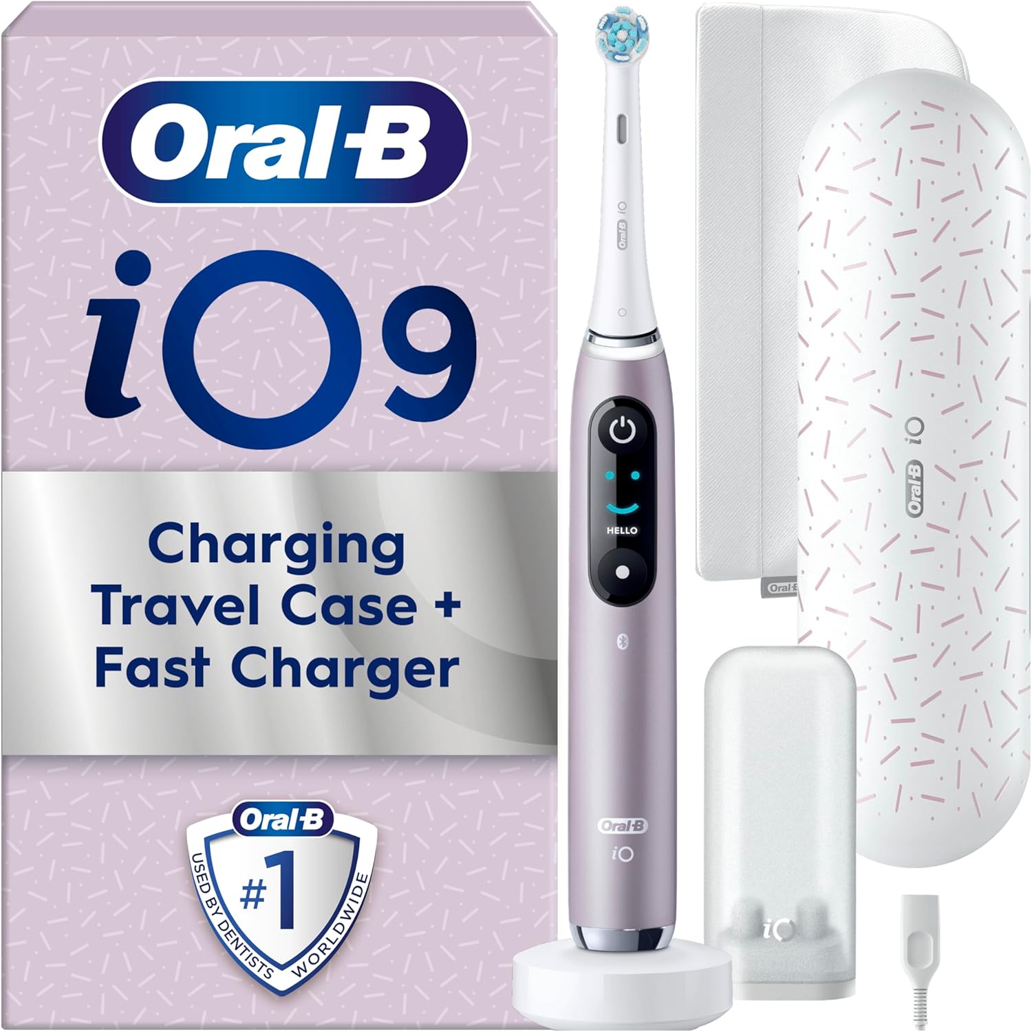 Oral-B iO9 Electric Toothbrushes For Adults, App Connected Handle, 1 Toothbrush Head, Charging Travel Case & Magnetic Pouch, 7 Modes, 2 Pin Plug, Special Edition