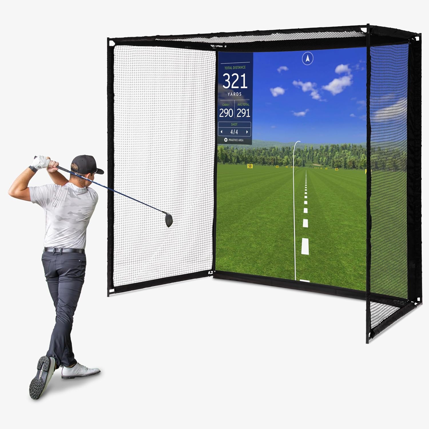 GoSports Range Cage Elite Golf Hitting Net - 8 x 8 ft Golf Simulator Enclosure with Impact Screen