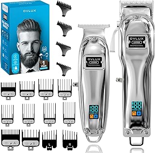 Full Metal Cordless Hair Clippers and Trimmer professional set for Men - Rechargeable Clippers for Hair Cutting, Beard T-Blade Trimmer for men, haircut machine for Self Cutting & Grooming Kit