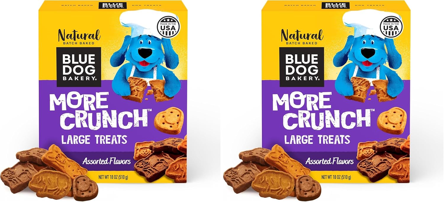 Blue Dog Bakery Natural Dog Treats, Assorted Flavors, 18oz | More Crunch | Large Size | Pack of 2