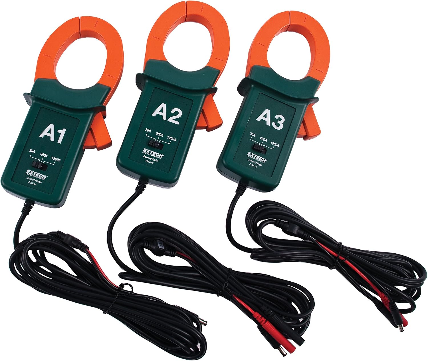 Extech PQ34-12 - 1200 A Flexible Current Clamp Probes (Set of 3) | Switchable 20/200/1200A, 50mm jaw, +/-1% FS, 45-400Hz, CAT III 600V, for PQ3450/PQ3470 analyzers