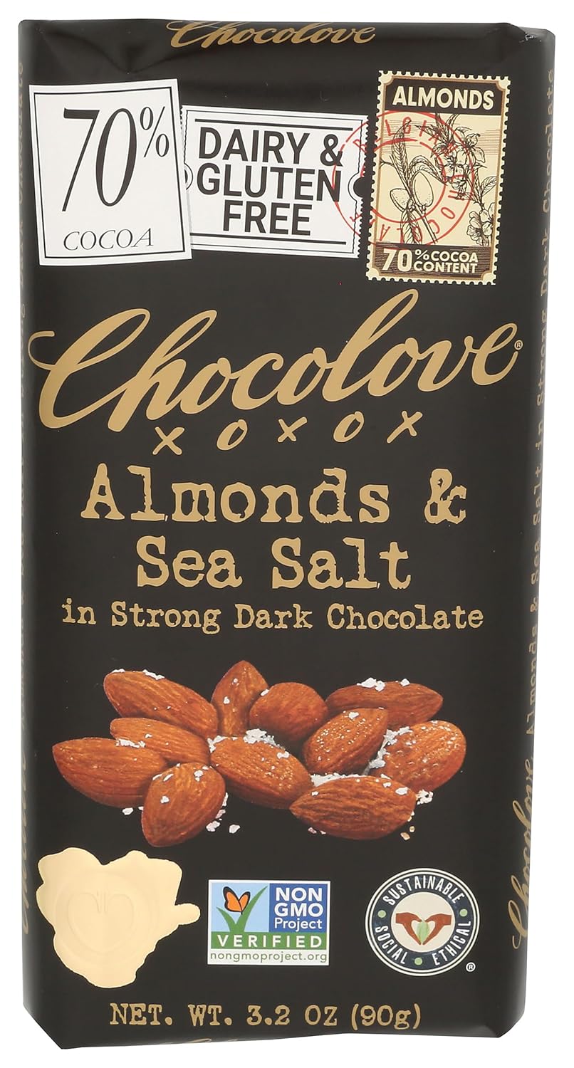 Chocolove Xoxox Bar Almond Salted, 3.2 Ounce