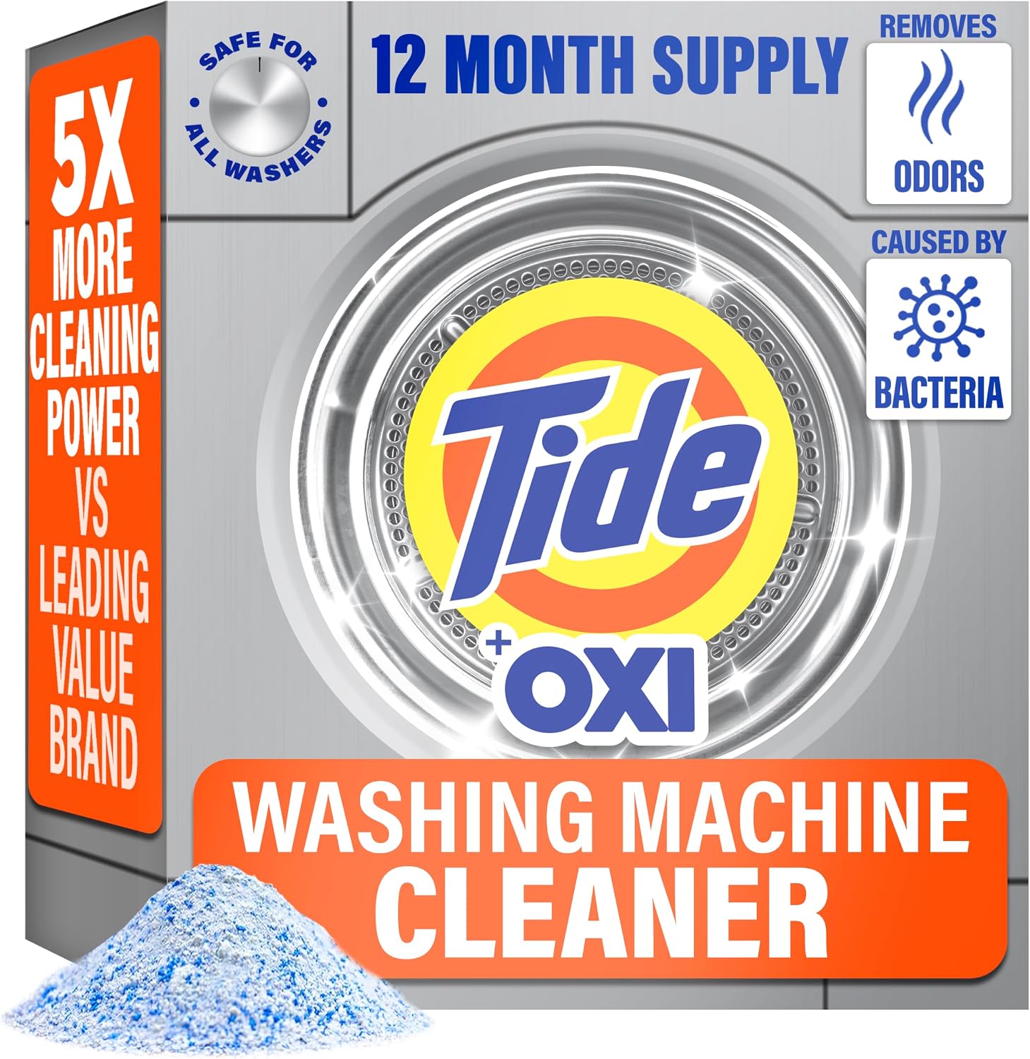 Tide Washing Machine Cleaner 52 Week Supply with Oxi for Front and Top Loader Washer Machines, Deep Cleaning Residue & Odor Eliminator, 12 Month Supply (Packaging May Vary)