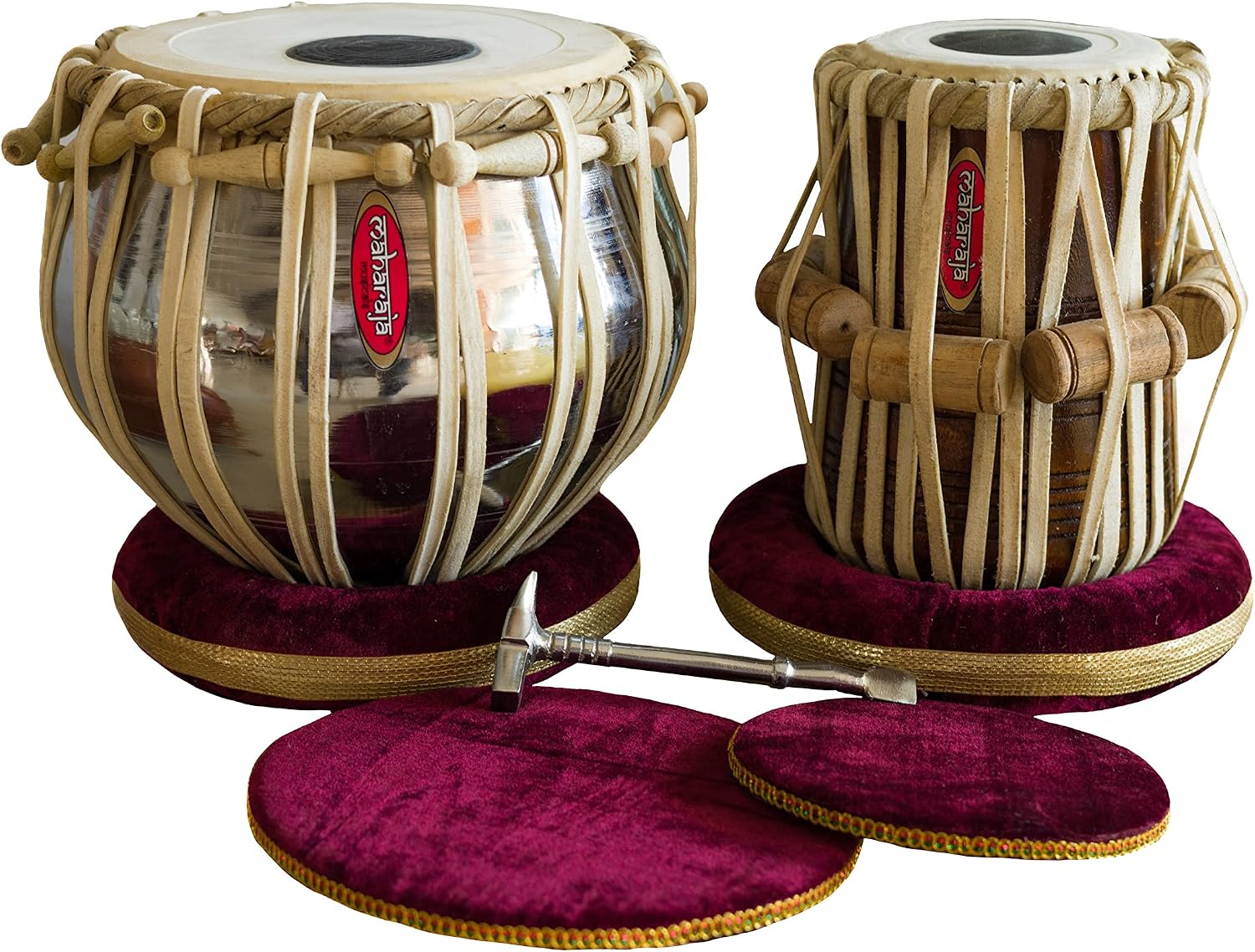 Tabla Set by Maharaja Musicals, Basic Tabla Drums Set, Steel Bayan, Dayan with Book, Hammer, Cushions and Cover - Perfect Tablas for Students and Beginners on Budget (PDI-IB) Tabla Drum, Indian Tabla Hand Drums