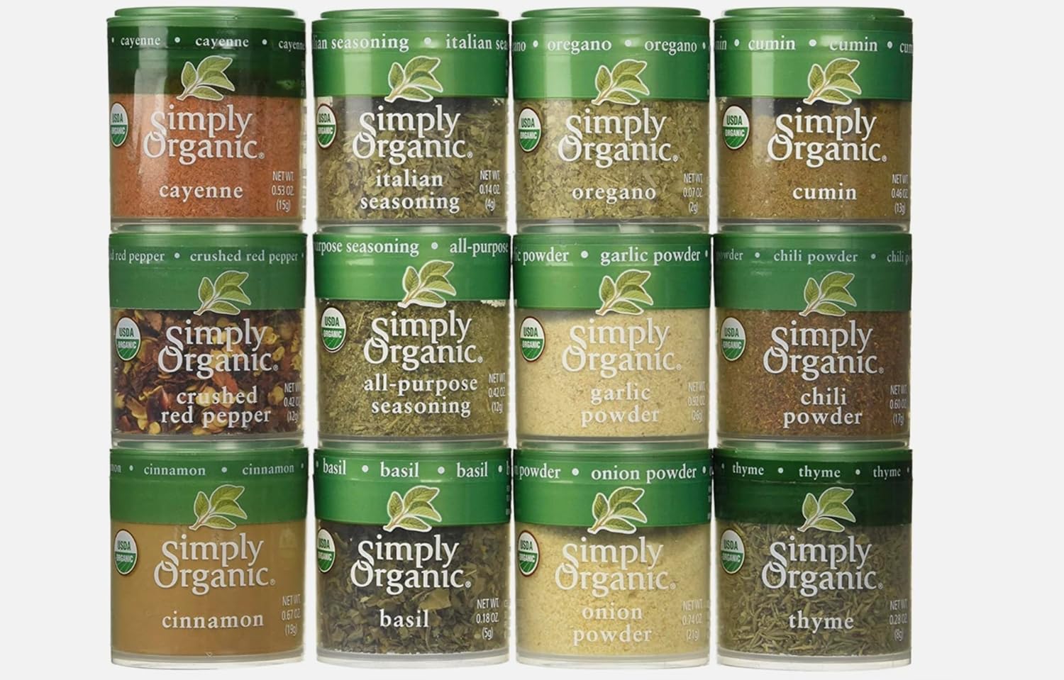 Organic Starter Spice Gift Set – 12 Mini Spice Bottles, 0.33 oz Each