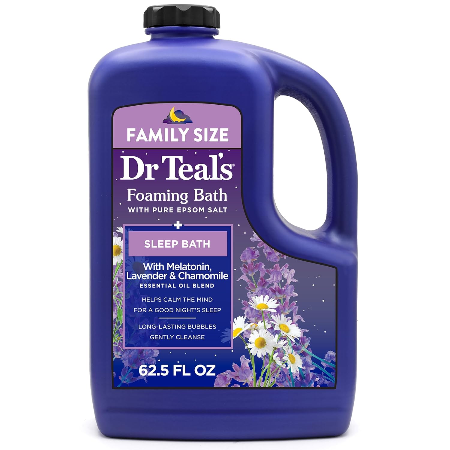 Dr Teal's Foaming Bath with Pure Epsom Salt, Sleep Blend with Melatonin, Lavender & Chamomile Essential Oils, 62.5 fl oz
