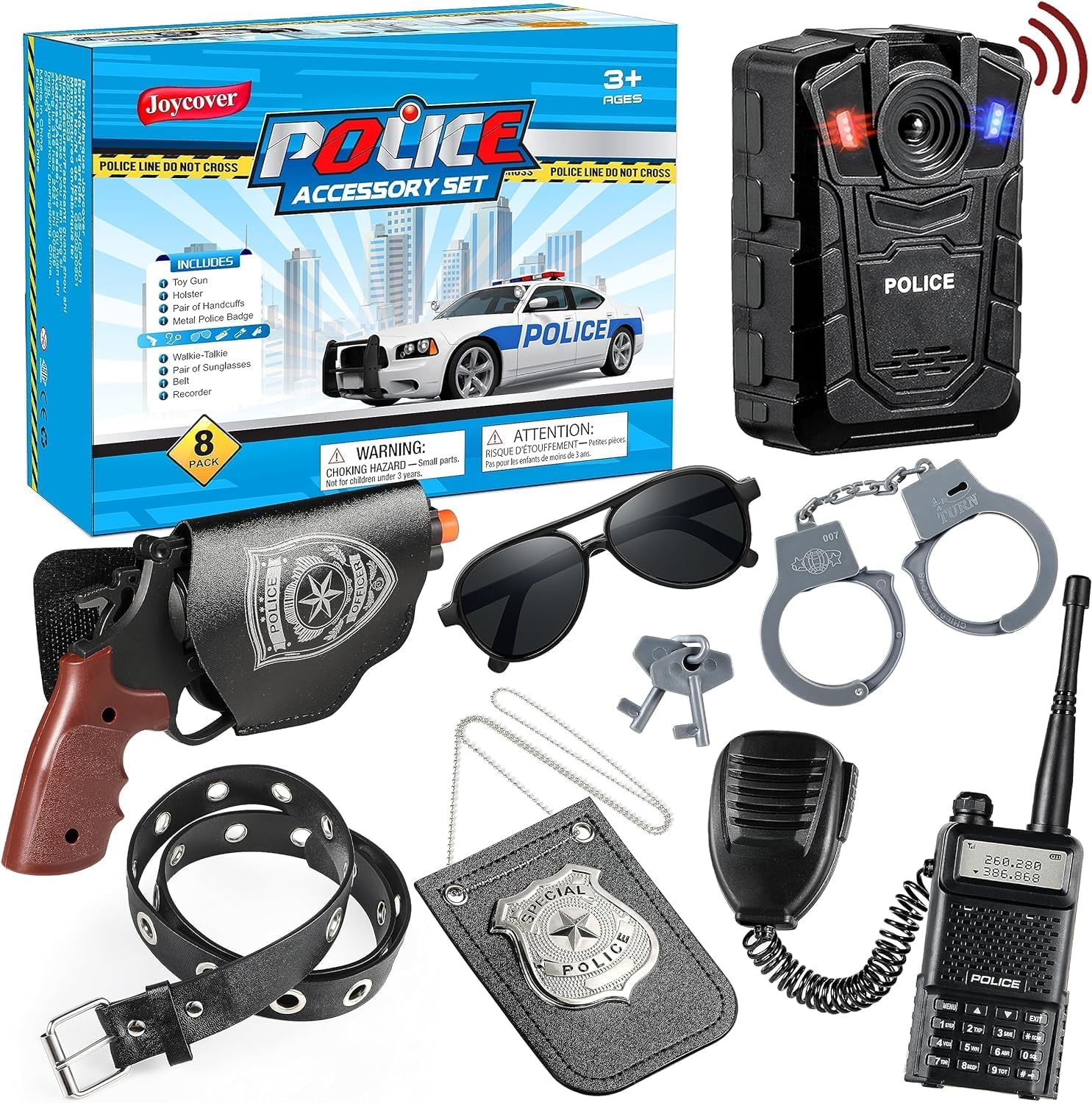 Deluxe All-in-One Police Accessories Role Play Set for Kids, Police Gear Toys Include Police Badge, Handcuffs, Belt... 8PCS Cop Accessories for Kids, Police Officer Costumes Birthday Gifts