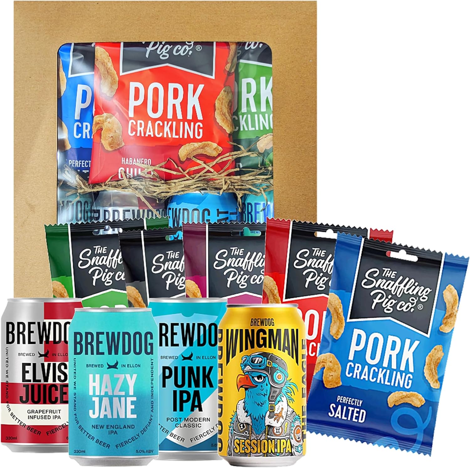 Crackling & Craft Beer Gift Set - Includes 4 different Flavoured Beers 330ml & Snaffling Pig Pork Cracklings. This Beer & Pub Snack Hamper Great Birthday Gifts for Men, Fathers Day