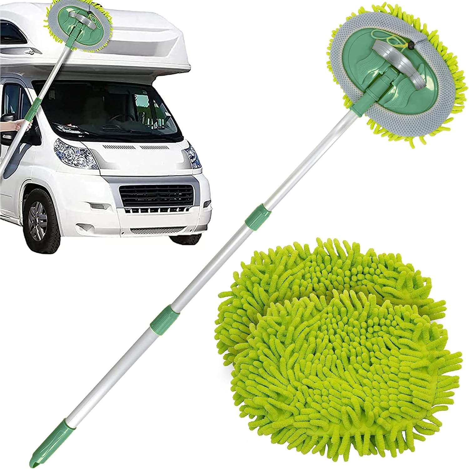 TANNESS Caravan Car Wash Mop Kit - Scratch-Free Microfibre & Mitt for Car Cleaning, Extendable Long Handle, 2 x Lint-Free Mop Heads, Car Washing & Detailing Brush for Cars, Vehicles and Automotive