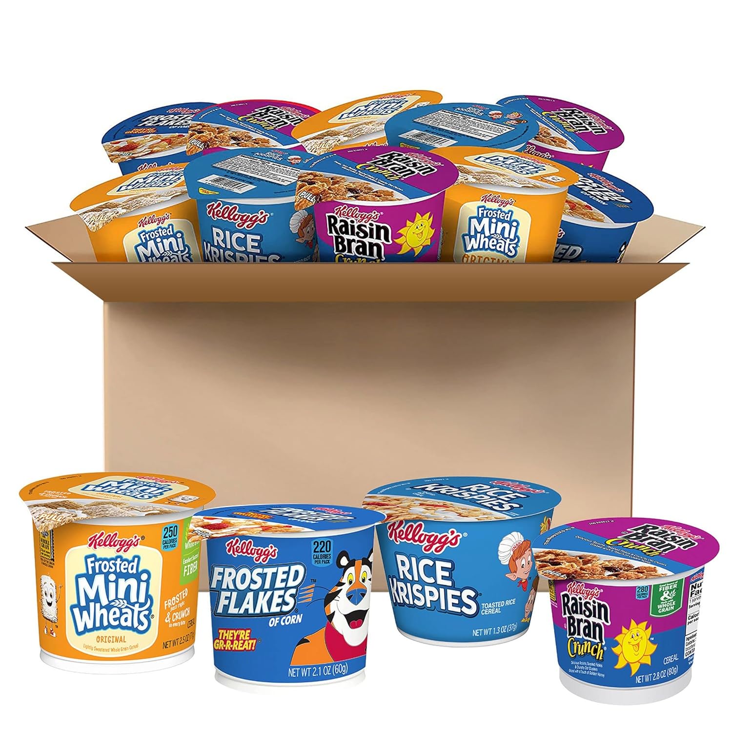 Kellogg's Cold Breakfast Cereal Cups, Bulk Pantry Staples, Cereal Cups to Go, Variety Pack (24 Cups)