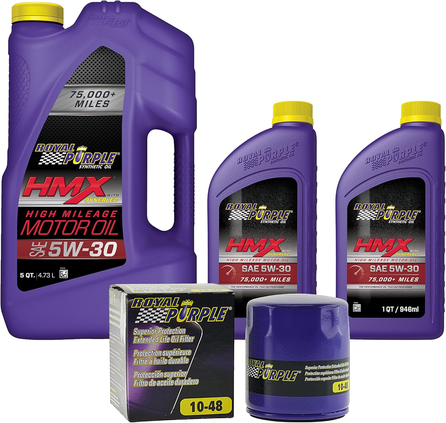 Royal Purple HMX® 5W-30 Synthetic High Mileage Motor Oil – 7 quarts and a 10-48 Extended Life Premium Oil Filter