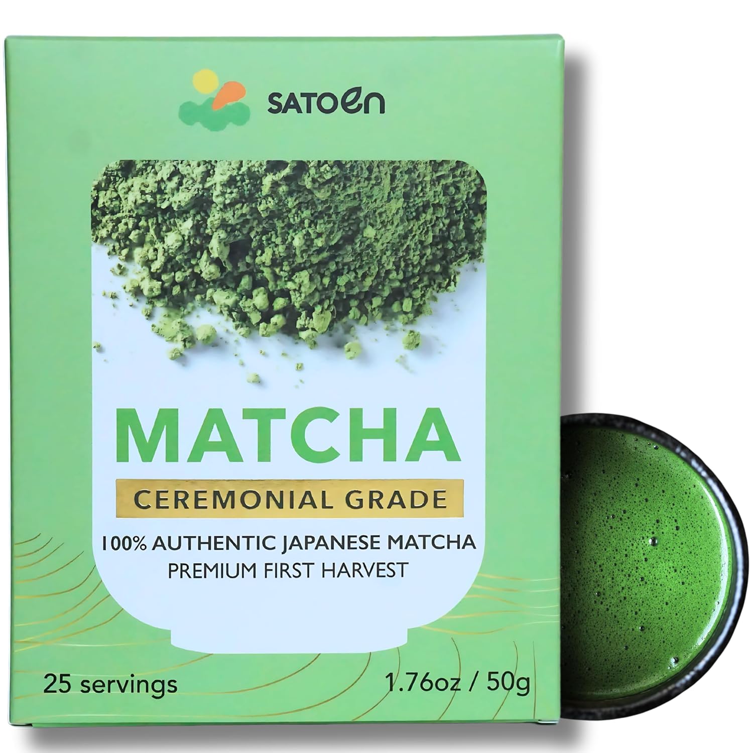 Satoen Authentic Japanese Ceremonial Grade Matcha Powder 1.76oz (50g) - Ceremonial Grade Green Tea Powder from Spring First Harvest - Made in Japan for Matcha Usucha, Straight or Latte
