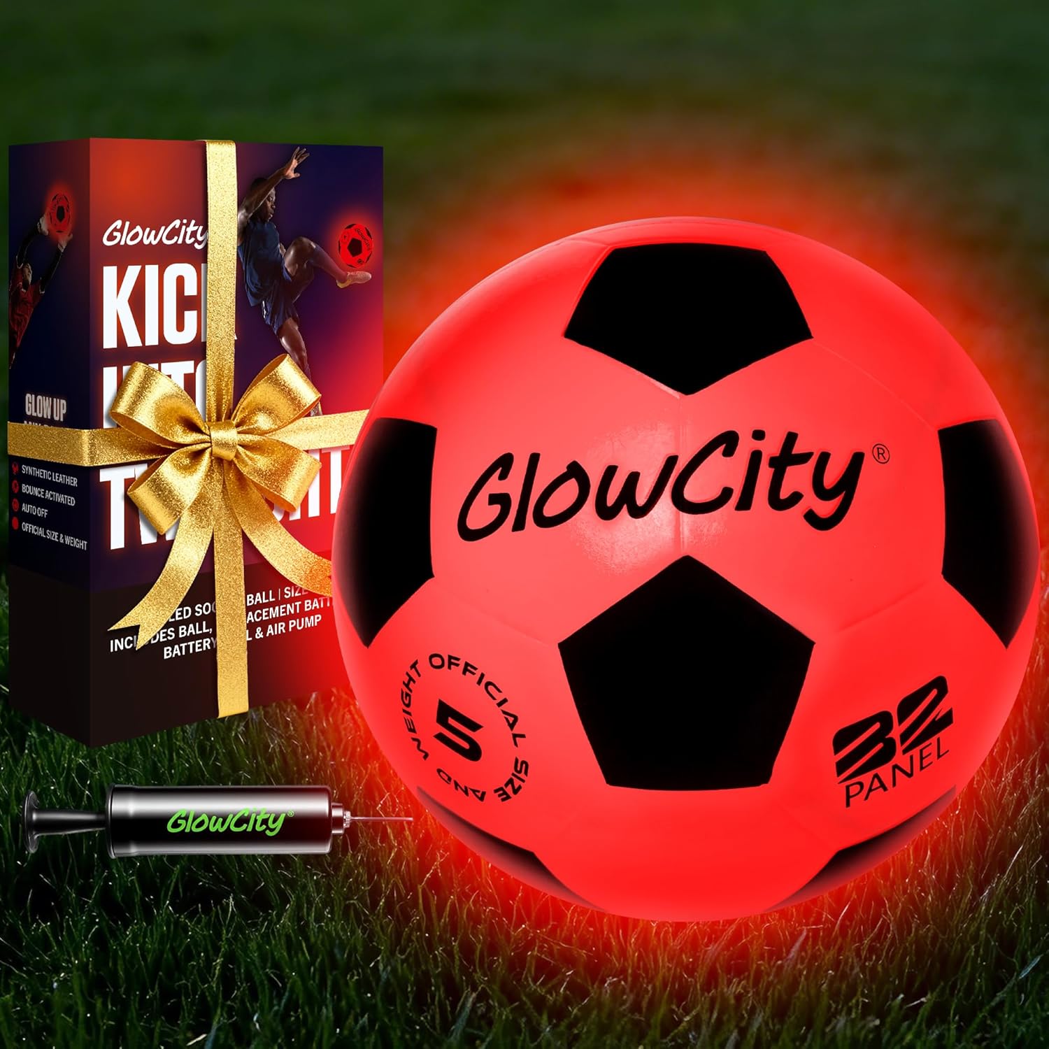 GlowCity Glow in The Dark Soccer Ball - Sizes 3, 4, 5 for Kids, Teens & Adults - Light Up Soccer Ball with 2 LED Lights - Sports Birthday Gifts Ideas for Boys & Teenagers Ages 6 7 8 9 10 11 12 13 14