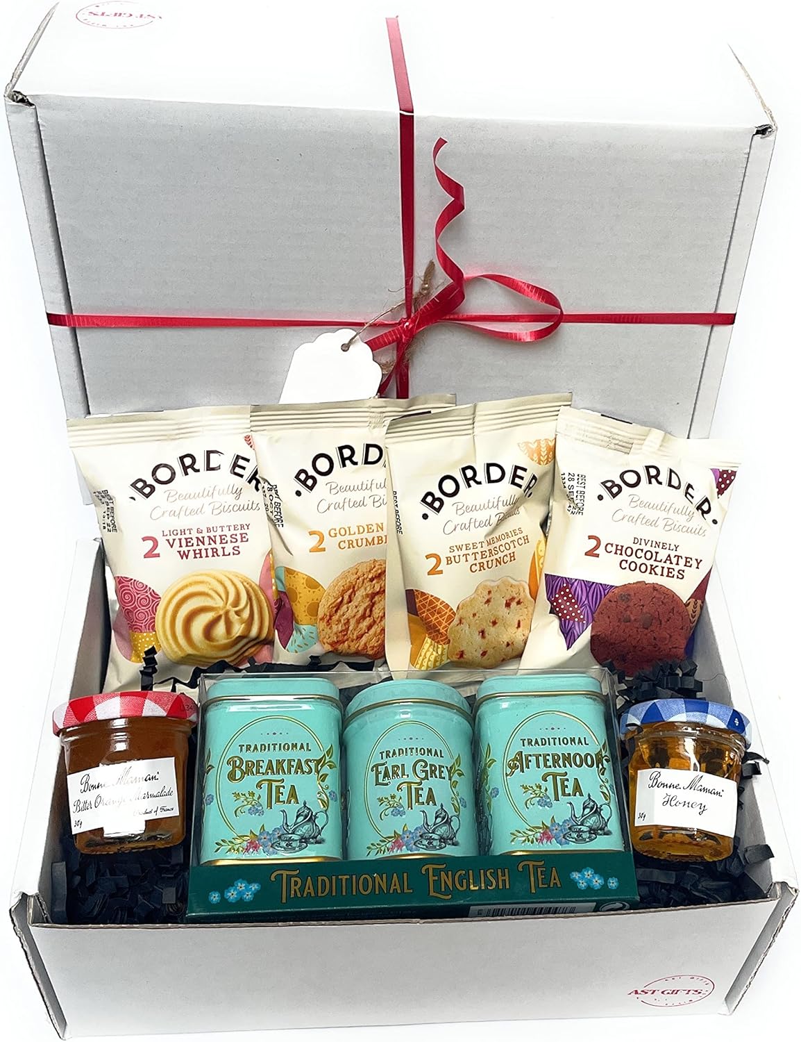 Tea Gift Set Hamper, with Buttery Biscuits, Marmalade and Honey Gift Set, Afternoon Tea Box for Tea Lovers, with Loose Mini English Tea Tins, All Occasions