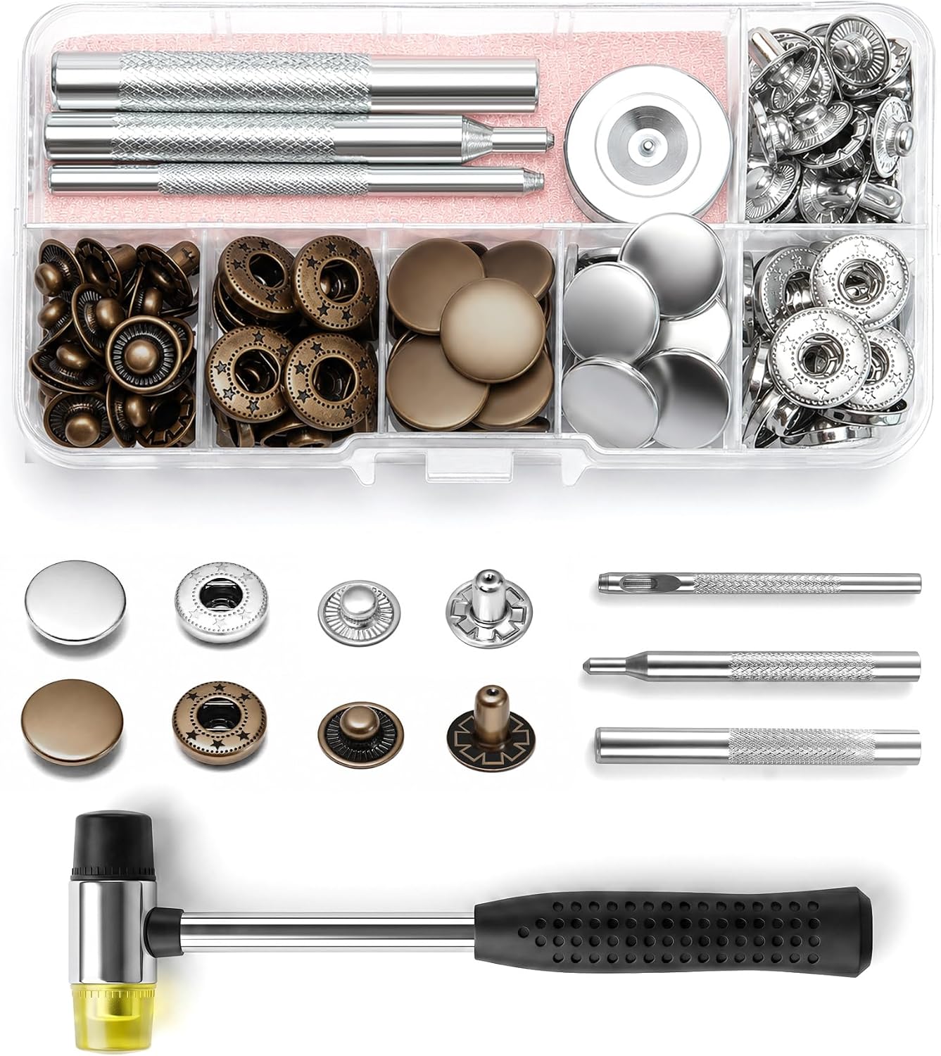 BOBOZAN Press Studs Snap Fasteners 15mm x 30 Sets with Tools and Mallet