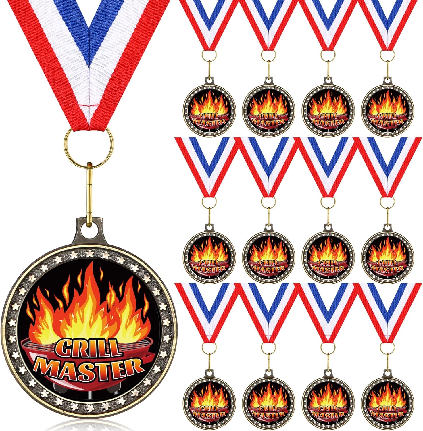 Quelay 12 Pcs Grill Master Medals 2" BBQ Award Medals with Neck Ribbons Grill Master Competition Trophy Prizes for Culinary Cook Chef