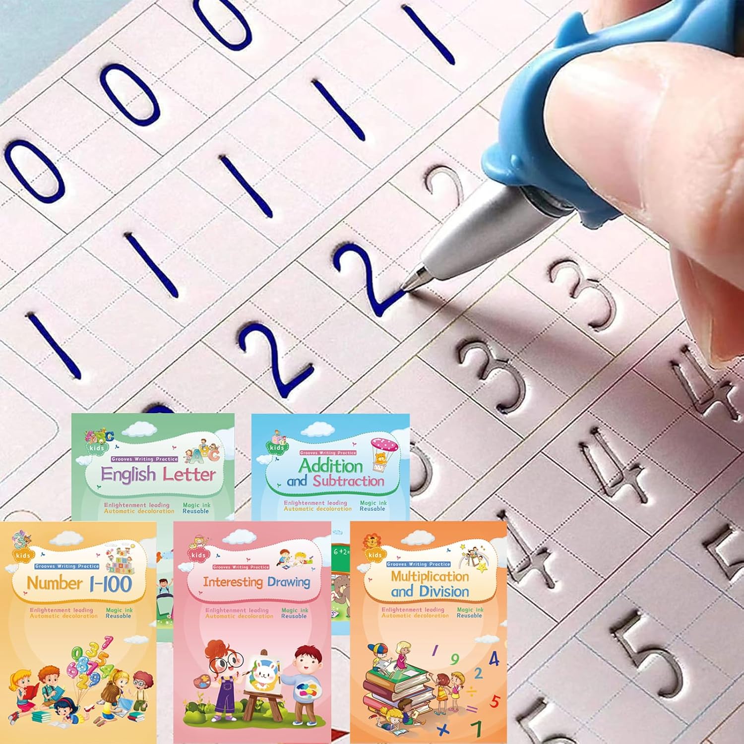 Magic Ink Copybooks for Kids Reusable Handwriting Workbooks for Preschools Grooves Template Design and Handwriting Aid (5)