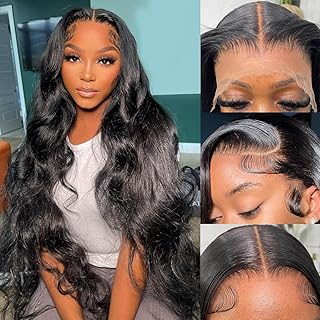 13x6 Lace Front Wigs Human Hair Pre Plucked 200% Density Body Wave Human Hair Lace Front Wigs for Women HD Transparent Lace Frontal Wigs Human Hair Brazilian Bleached Knots with Baby Hair 30inch