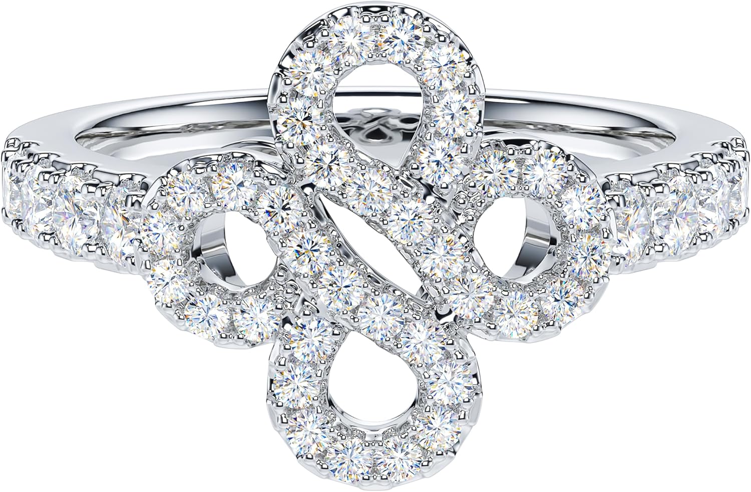 THELANDA Genuine Moissanite or Simulated Diamond Intersecting For Infinity Love Knot Promise Engagement Ring For Women