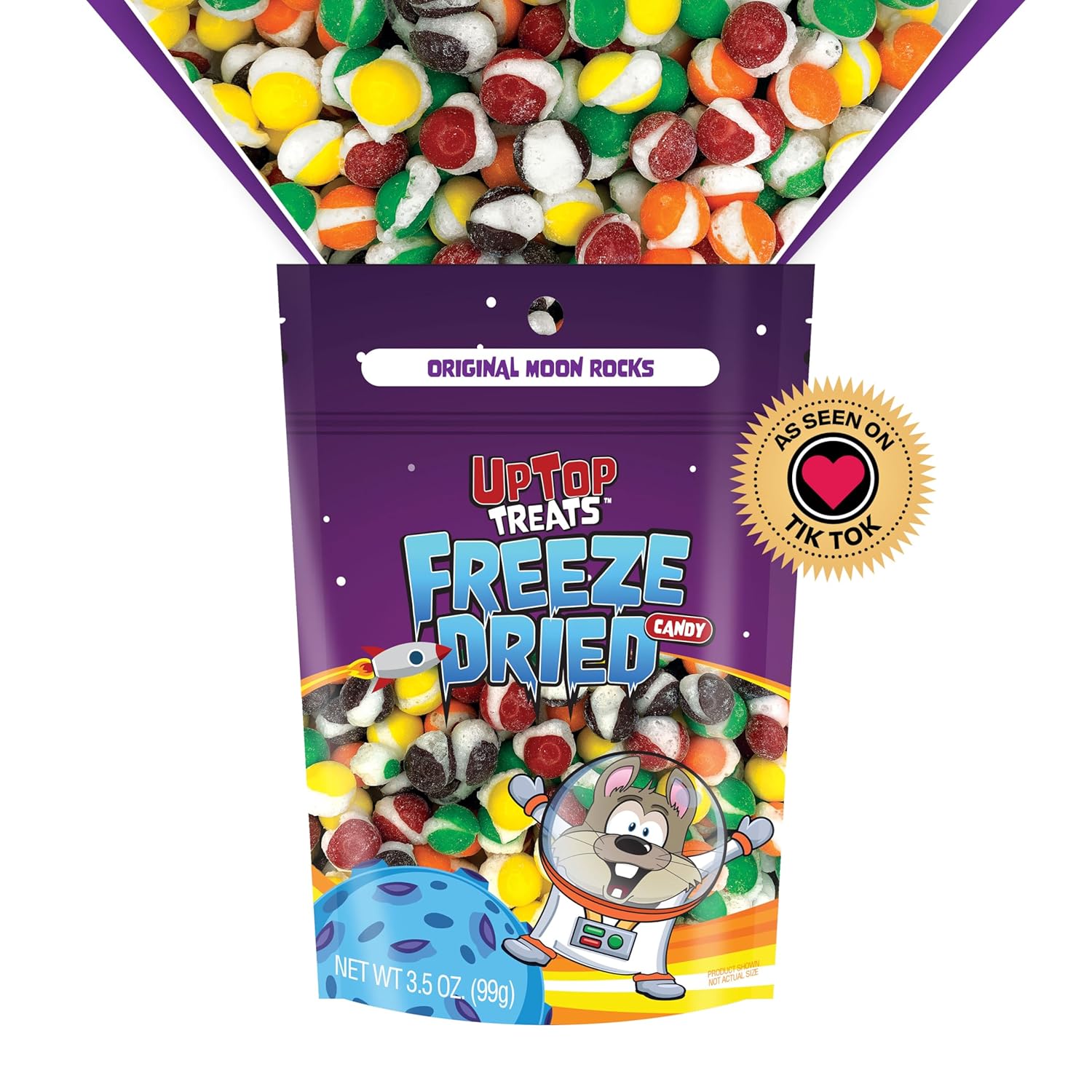 Original Moon Rocks - UpTop Treats Freeze Dried Candy, Crunchy Candy for ASMR, Original Flavors, Orange, Lemon, Grape, Strawberry, & Lime, Snacks for Kids & Adults, Made in the USA, Small Bag for On The Go, 3.5 oz