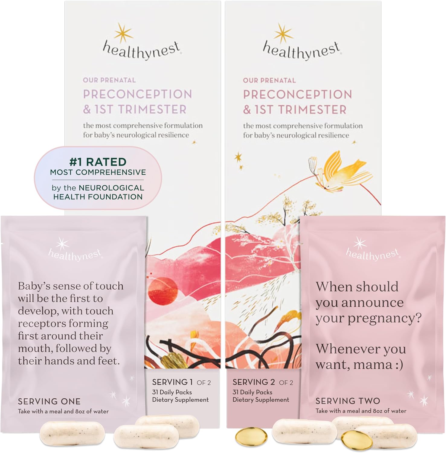 HealthyNest Preconception & 1st Trimester Prenatal Vitamin | Pregnancy Support for Fetal Brain Development with Methylfolate, Choline, DHA, Iron, Inositol | 31 Day Supply