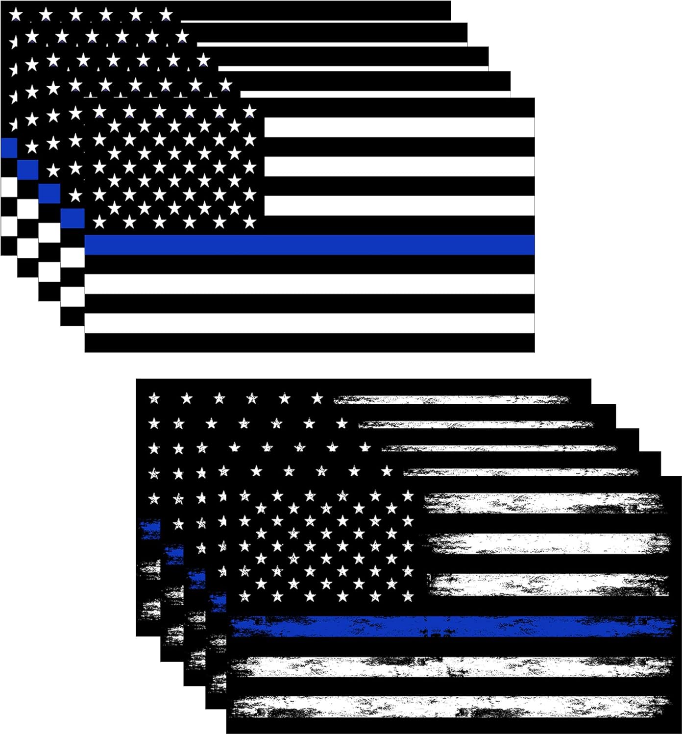 GRITKULTURE 5.1 Inch X 3 Inch Thin Blue Line US Flag Decal Stickers Pack of 10 for Trucks Cars American Flag Black American Flag Back The Blue Decals Car Stickers Bumper Stickers
