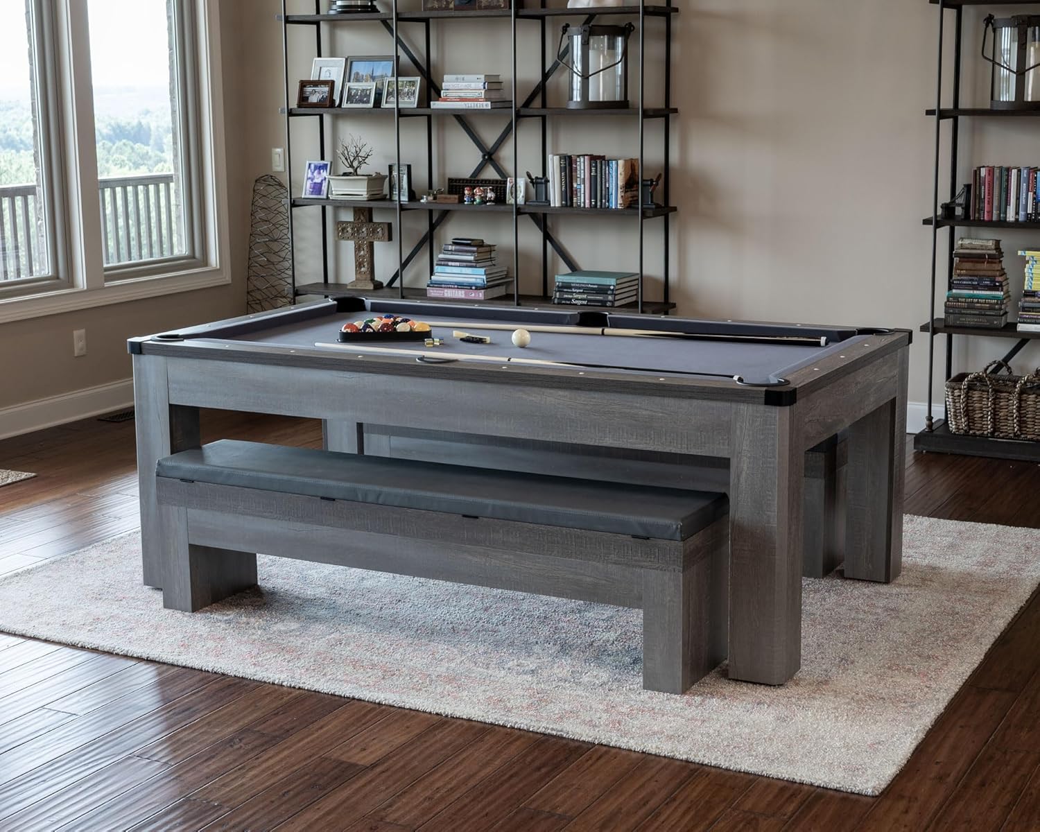 Rocky Mountain Nights 7ft Pool Table with Benches and Dining Top