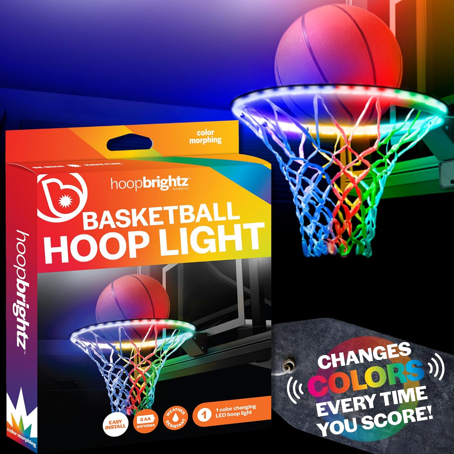 Brightz HoopBrightz LED Basketball Hoop Light - 2025's Must-Have for Basketball Lovers - Score and Celebrate with Motion Magic - Color Changing Fun Every Time You Score! - Fun Gift for Boys & Girls