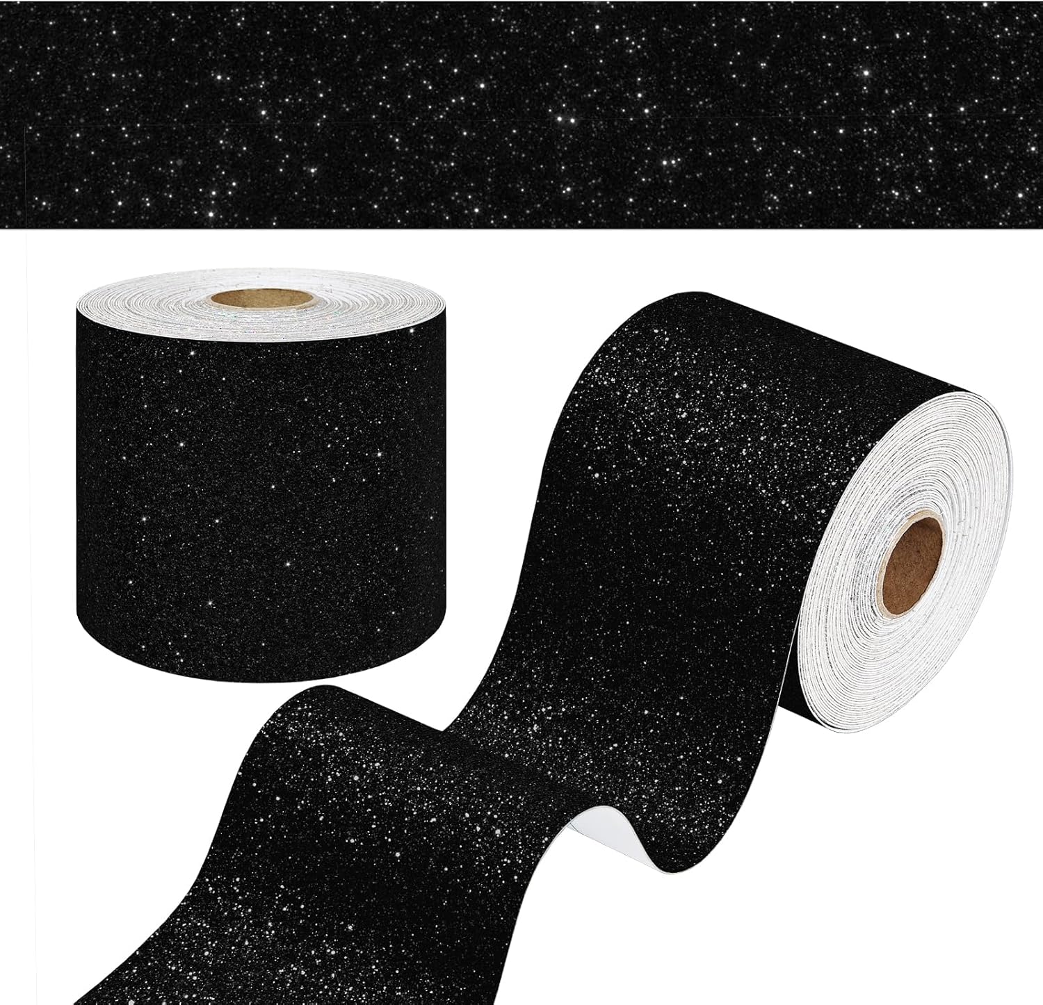 WESTICK Black Glitter Bulletin Board Borders Sparkle Glitter Wallpaper Border Peel and Stick Trimmable Poster Borders for Classroom Decoration School Blackboards Dresser Mirror Cabinets DIY 4" x 394"
