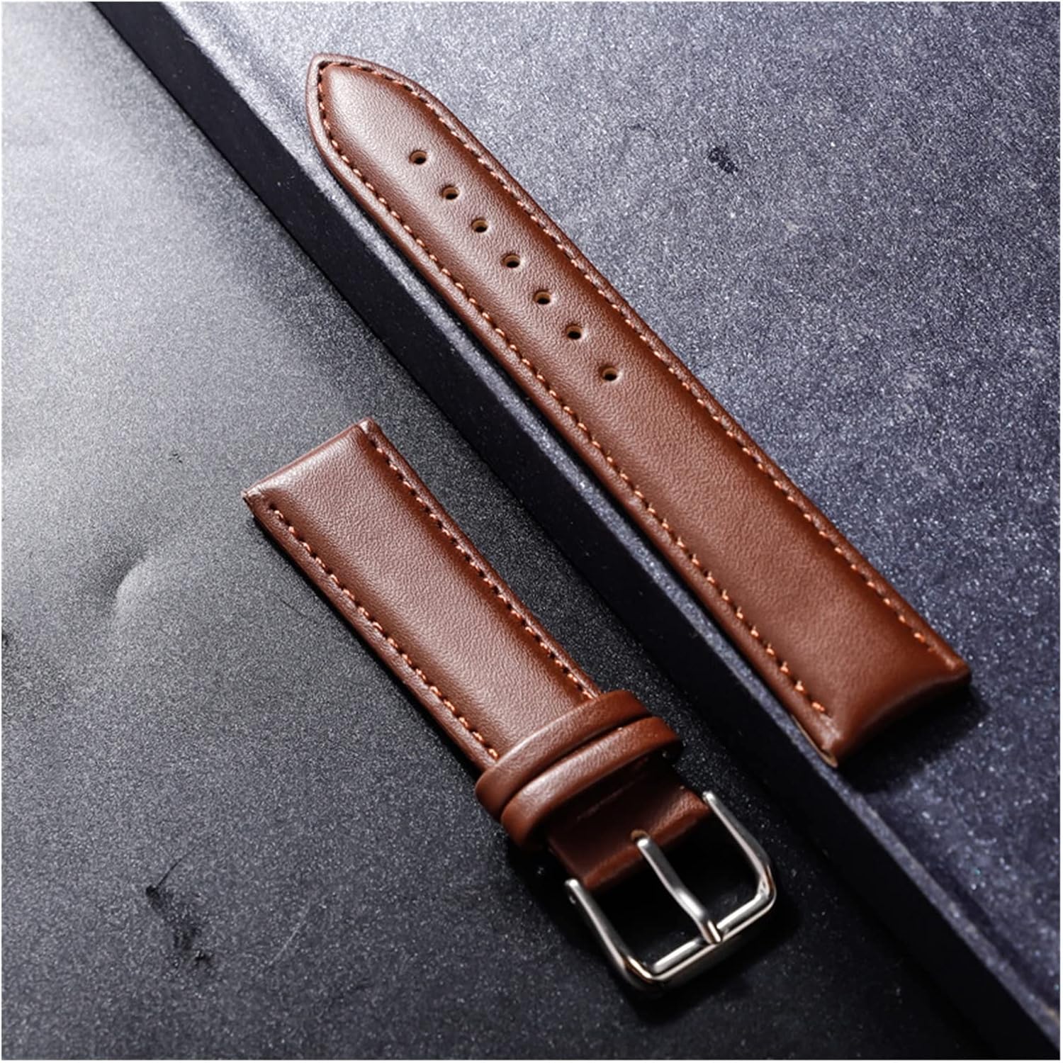 12 14 16 18 20 21 22mm Genuine Leather Watchband Soft Material Watch Band Wrist Strap With Silver Color Stainless Steel Buckle