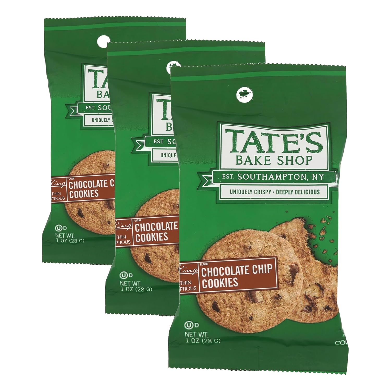 Tate's Bake Shop Chocolate Chip Cookies, Kosher, 2 Cookies, 1 Ounce (Pack of 24)