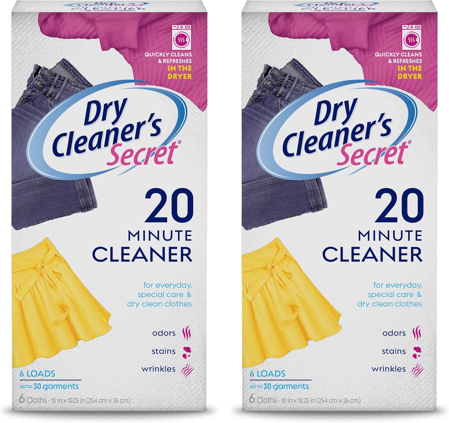 Woolite At-Home Dry Cleaner Dry Cleaning Cloths, Gentle Laundry Care for Special Fabrics and Dry-Clean-Only Clothes, Fresh Scent, Pack of 2, 12 Cloths