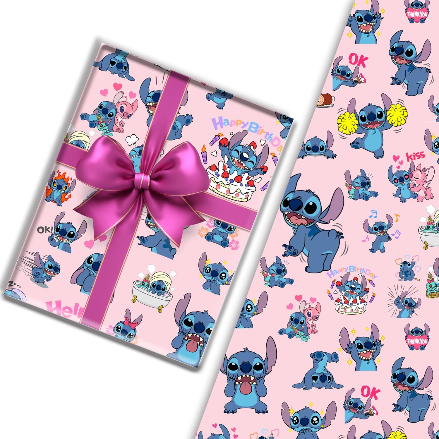 Blue Wrapping Paper, 3 PACK Present Wrapping Paper 70x50cm Birthday Gitf Wrap Perfect for Birthday Party Kid gitfs (Pink)