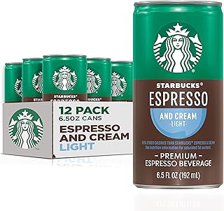 Starbucks Ready to Drink Coffee, Espresso & Cream Light , 6.5oz Cans (12 Pack) (Packaging May Vary)