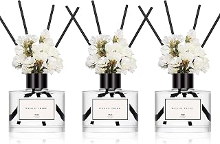 Real Flower Reed Diffuser Set Of 3 For Bathroom Air Fresheners, Oil Diffuser Sticks | Fresh Linen/Ocean/Eucalyptus & Mint Scent(1.7 fl oz Each Pack) Home Fragrance With 12 Stick | Shelf Decor