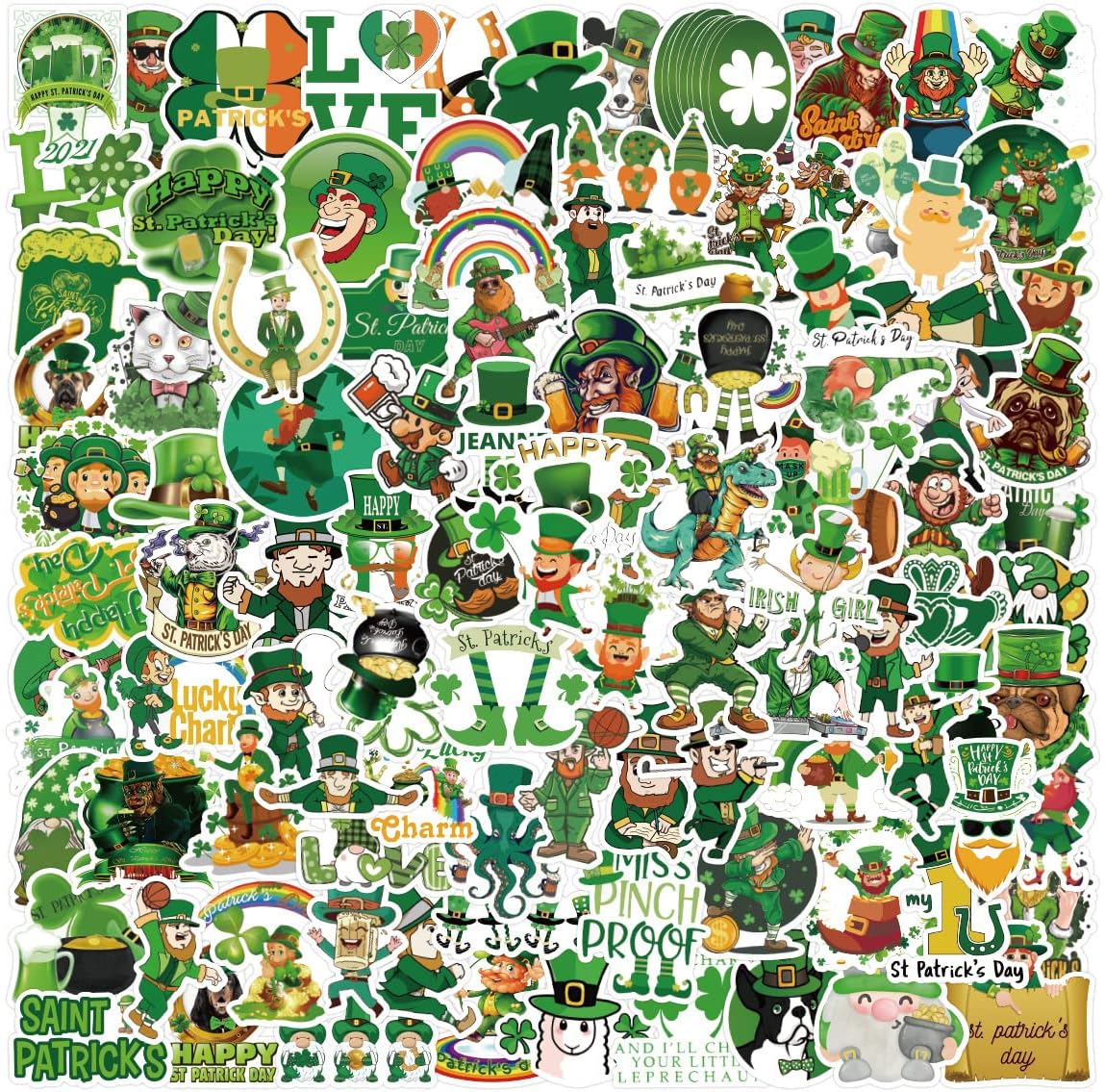 200 Pcs St. Patrick's Day Stickers Green Irish Day Pcs Waterproof Clover Decals PVC Decoration DIY Decor for Phone Guitar Notebook Gift for Friends Family