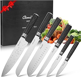 Chef Knife Set, 6 PCS Ultra Sharp Stainless Steel Kitchen Knife Set with Well Wooden Handles, Professional Kitchen Knife Set for Cooking with Gift Box