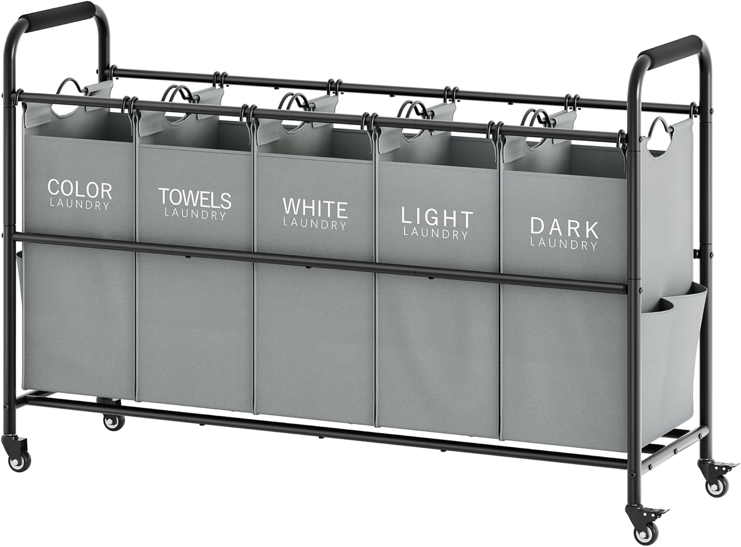Tajsoon 5 Bag Laundry Sorter Cart, Laundry Hamper 5 Section with Heavy Duty Rolling Lockable Wheels, Laundry Organizer with Removable Bags for Dirty Clothes Storage, Grey