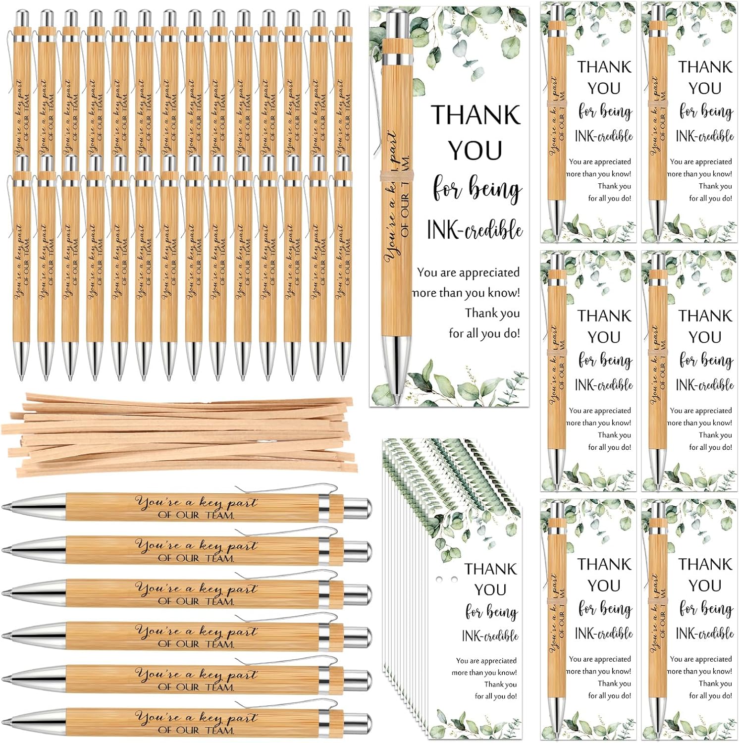Yeaqee 36 Sets Employee Appreciation Gifts Bulk Thank You Gift Office Bamboo Pen with Inspirational Cards for Team Coworker Teacher Volunteer Nurse (Team)