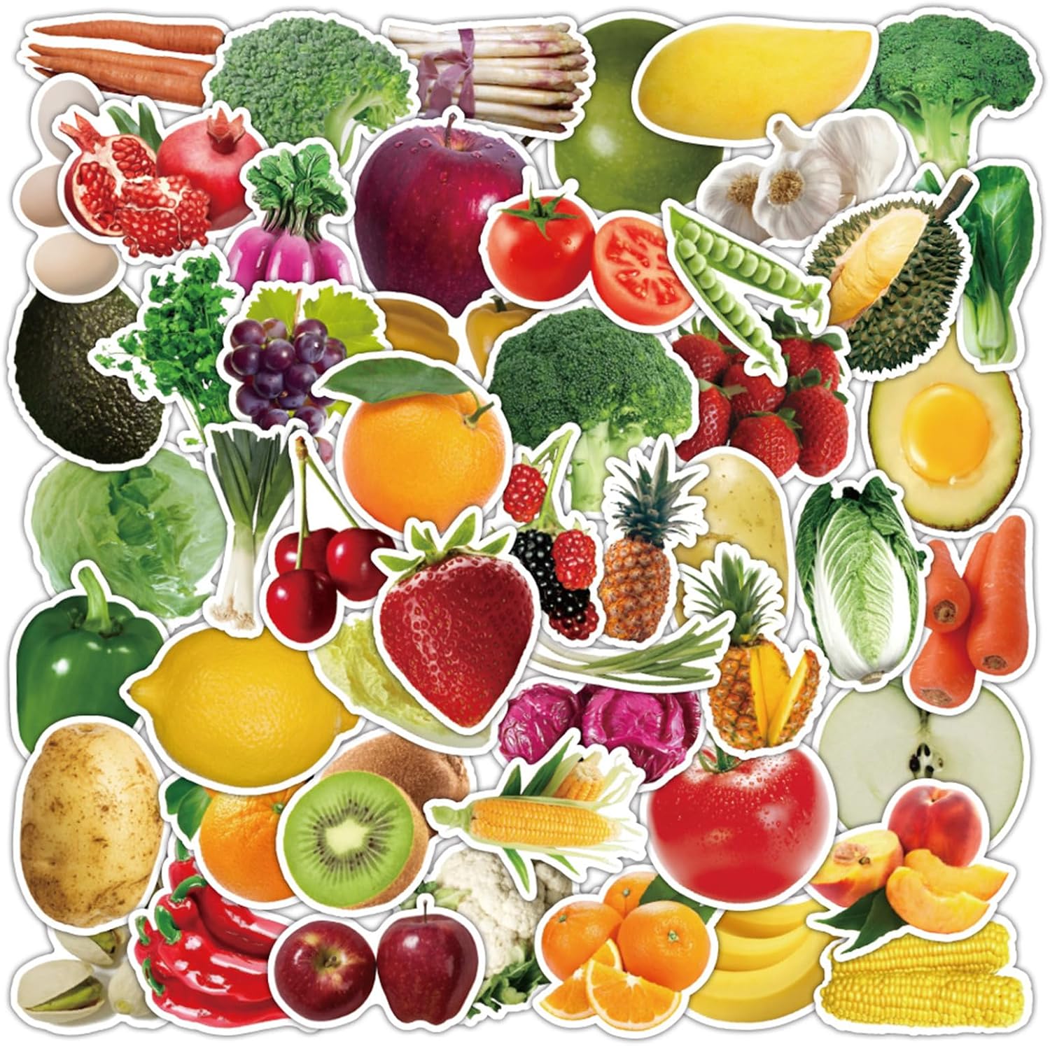 50Pcs Fruits Vegetable Stickers for Kids Teens,Realistic Food Fruit Stickers,Teachers Student Sticker for Classroom Theme Party Favor, Waterproof Sticker for Water Bottles Laptop Scrapbook