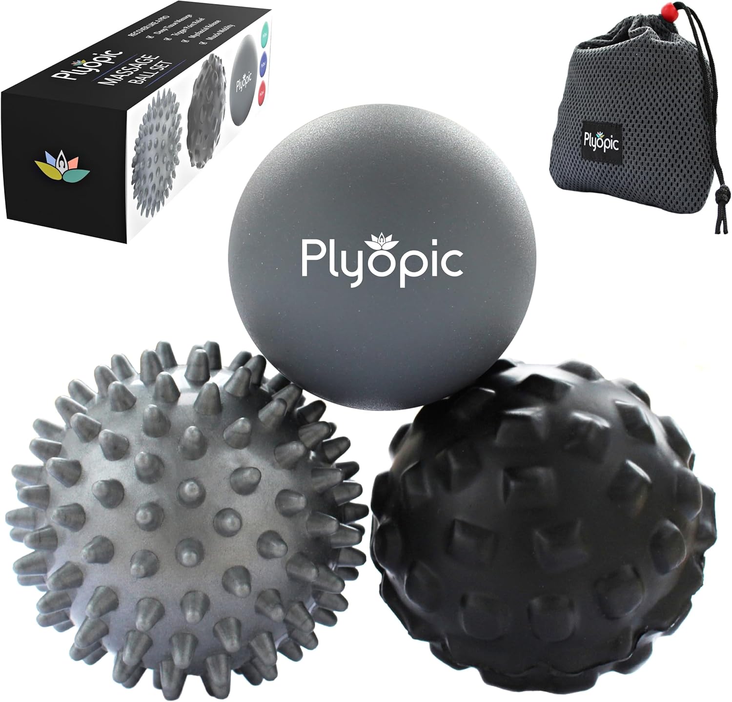 Plyopic Massage Ball Set - for Deep Tissue Muscle Recovery, Myofascial Release, Trigger Point Therapy, Mobility, Plantar Fasciitis Relief - Eliminate Muscle Pain and Tension in Your Back Neck Foot