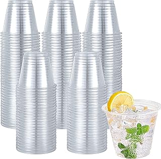 Turbo Bee 300 Pack 9oz Clear Plastic Cups,Disposable Crystal Drinking Cups,PET Plastic Party Cups for Wine,Juice,Iced Coffee and Cold Drinks