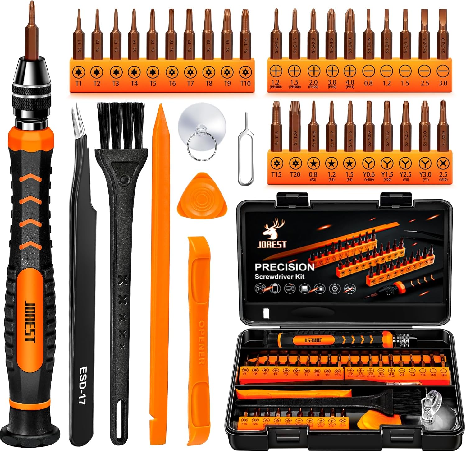 JOREST 38Pcs Small Precision Screwdriver Set with Torx T5, T6, Y00, Mini Repair Tool Kit for Macbook, Computer, Laptop, iPhone, PS4 PS5, Xbox, Switch, Eyeglasses, Watch, Ring Doorbell, Electronic, etc